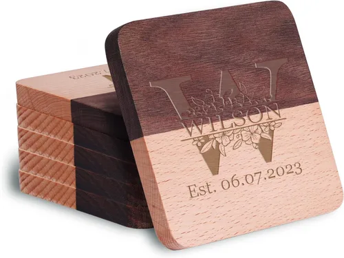 Vista 8 de Posavasos personalizados, regalo de aniversario de boda para parejas de amigos, regalo de recién casados, posavasos grabados personalizados