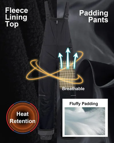 Vista 4 de CREATMO US Baberos de Nieve para Niñas Pantalones de Esquí para Niños Impermeables con Aislamiento Petos de Invierno Negro