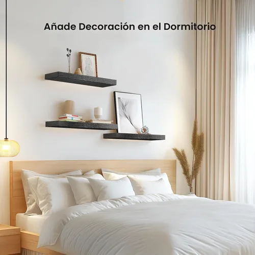 Vista 5 de AMADA HOMEFURNISHING - Estantes flotantes negros, estantes de pared con soportes invisibles para dormitorio, baño, sala de estar, cocina, juego de 3
