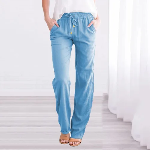 Vista 2 de Womens Joggers Waist Cotton and Elastic Solid Pants Drawstring Long Women Straight Casual Pants Joggers for Women