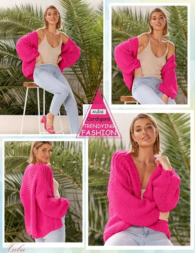 Vista 2 de Cárdigan de punto suave con bolsillos para mujer, manga larga, casual, de punto, frente abierto, suéteres ligeros