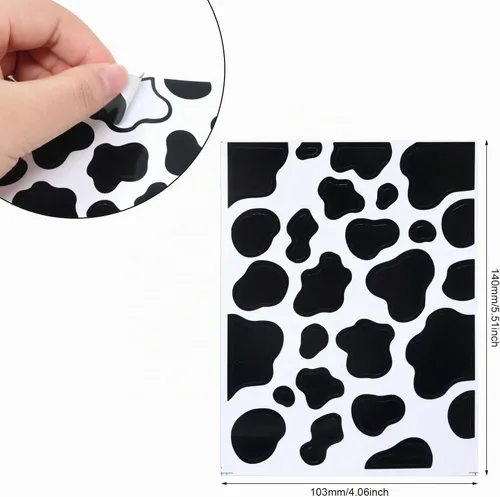 Vista 2 de Honbay 12 hojas de calcomanías autoadhesivas con estampado de vaca, calcomanías decorativas de puntos negros para decoración de fiestas temáticas