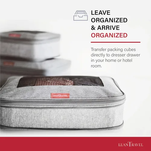 Vista 8 de LeanTravel Juego de 6 cubos de compresión para viajes, color gris, doble cremallera