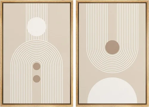 Vista 10 de SIGNWIN Lienzo enmarcado para pared, juego de arte de collage de ondas en espiral de mediados de siglo, formas abstractas, acogedor, neutro