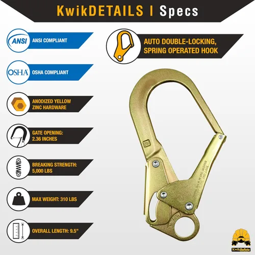 Vista 3 de KwikSafety - Charlotte, NC - Gancho de barras de refuerzo Bond N-3630 (doble bloqueo) Conector de acero forjado tratado térmicamente PPE Hardware