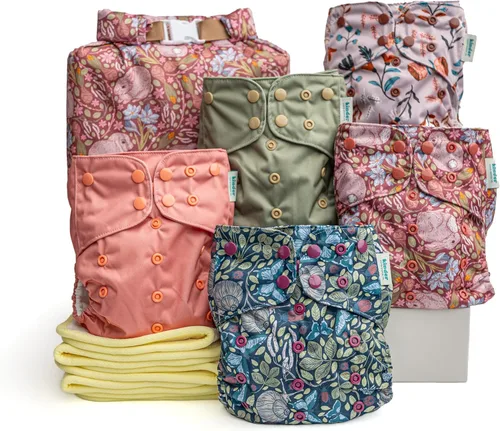 Vista 14 de Big Adventure Kinder - Juego de 5 pañales de tela reutilizables para bebé, estilo de bolsillo, jersey atlético que absorbe la humedad, insertos