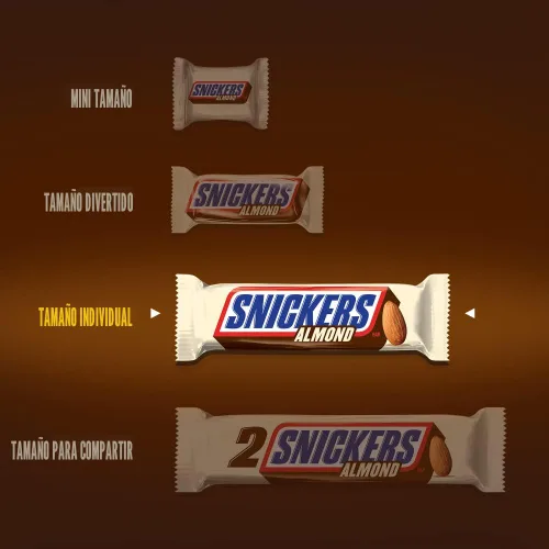 Vista 4 de SNICKERS Barras de Chocolate con Leche y Almendras, Paquete a Granel, Barras de 1.76 oz (Paquete de 24)