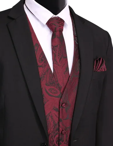 Vista 2 de COOFANDY Conjunto de chaleco de cachemira para hombre 3 piezas chaleco formal chaleco de esmoquin con bolsillo cuadrado