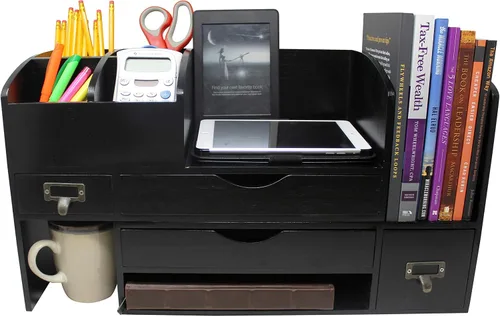 Vista 4 de Executive Office Solutions Organizador de escritorio de oficina de madera ajustable grande para escritorio, mesa o mostrador, estante