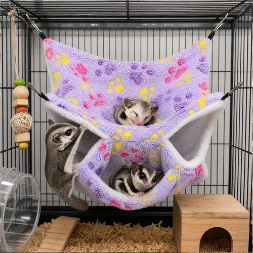 Vista 6 de Sadnyy Hamaca de 6 piezas de conejillo de indias y rata de tres capas, cama de hurón para animales pequeños, hamaca colgante para mascotas, hamaca