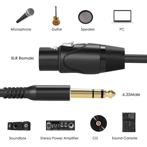 Vista 6 de Twozoh Cable XLR Hembra a TRS de 1/4 Pulgada (6.35mm), Cable de Micrófono XLR a Jack de Cuarto de Pulgada Equilibrado 1 Pie (Profesional/HiFi)