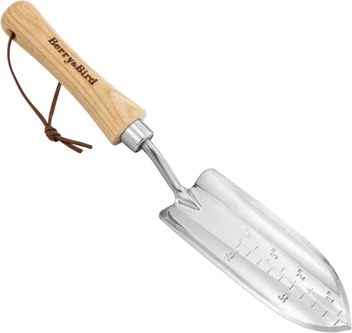 Vista 13 de Berry&Bird Cuchara de tierra de gran tamaño, cuchara de jardinería de acero inoxidable de 12.9 pulgadas con mango de madera de fresno