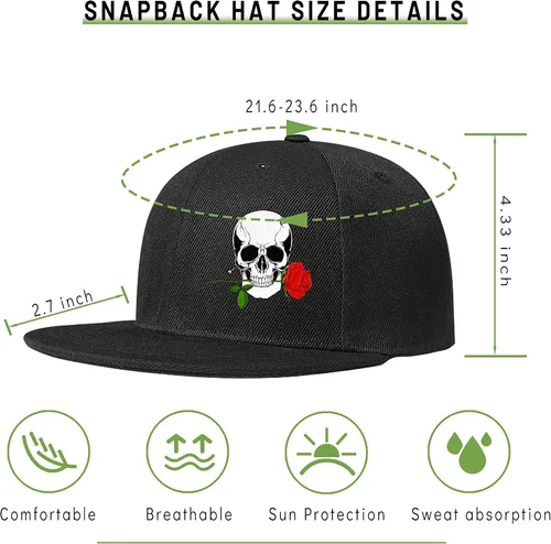 Vista 2 de Flat Bill Brim Sombrero para hombres Snap Mochila Hombres Snapback Sombreros Trucker Gorras de béisbol ajustables para hombre, color negro