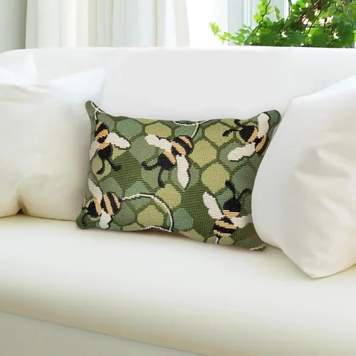 Vista 2 de Liora Manne Marina - Almohadas de fácil cuidado para interiores y exteriores, 12 x 18 pulgadas, color verde Verde Libre de Abejas