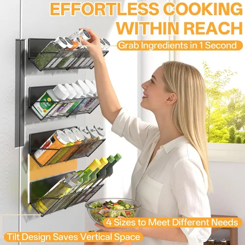 Vista 6 de DTUQYX Estante magnético para especias para refrigerador, paquete de 4, estantes magnéticos extra largos y fuertes (14-16.5 pulgadas), organizador