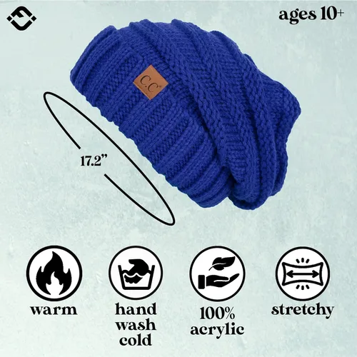 Vista 197 de Funky Junque Gorro de moda de punto trenzado de talla extragrande, grueso, abrigado, suave y holgado