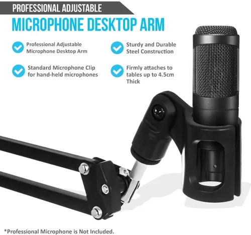 Vista 2 de StreamEye Soporte de micrófono con brazo de brazo con soporte de escritorio, clip desmontable, cable XLR de grado profesional, filtro pop