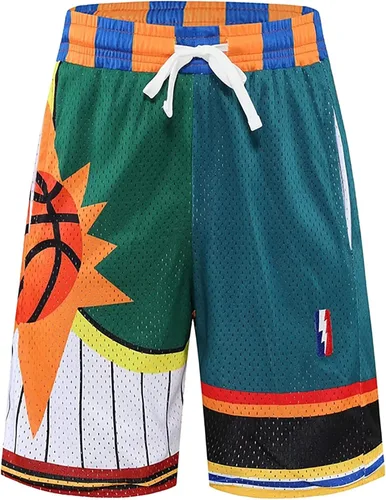 Vista 2 de DIOTSR Pantalones cortos de baloncesto para hombre, pantalones cortos deportivos de malla para hombre, pantalones cortos casuales con estampado