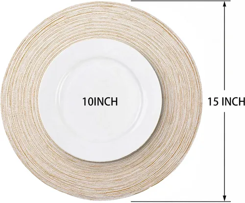 Vista 2 de AHHFSMEI Juego de 6 manteles individuales redondos trenzados para mesas de comedor, tejidos naturales, resistentes al calor, 15 pulgadas (beige)