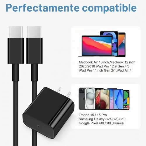 Vista 5 de Cargador USB C de carga rápida para iPhone 18 17 16 15 Negro