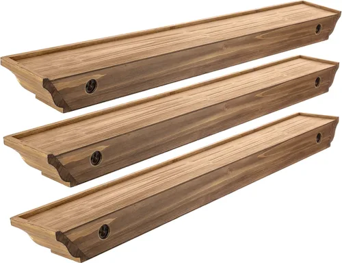 Vista 2 de Kiera Grace Muskoka Fitz - Estantes flotantes de madera, juego de 3, tamaños de 36 pulgadas, nogal natural, perfectos para mostrar preciosos marcos