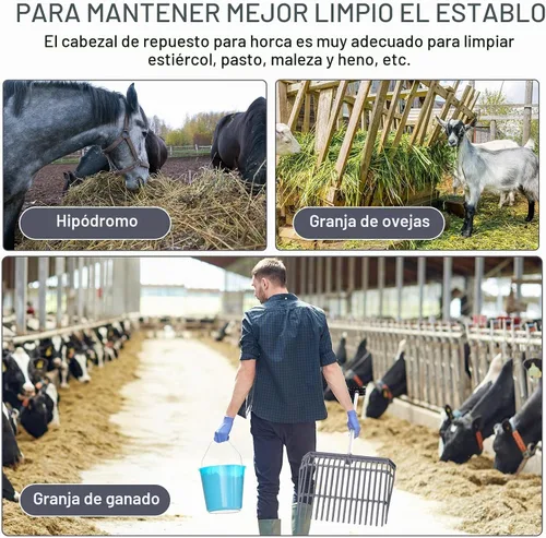 Vista 5 de Lasnten 6 piezas de cabeza de horquilla de estiércol a granel 18 dientes de paso, cabeza de repuesto con tornillos y tuercas, plástico ABS duradero