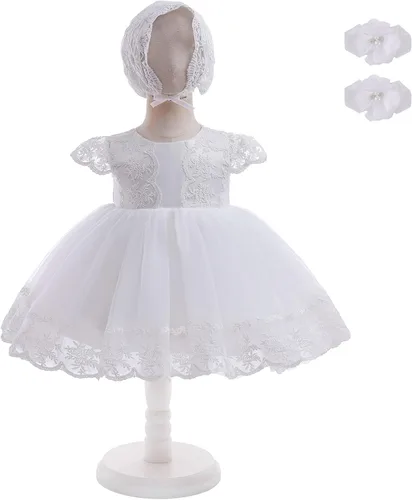 Vista 2 de Vestido de bautismo para niña, 3 piezas, bordado, formal, para fiesta, boda