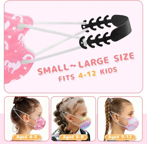 Vista 3 de FENFEN Máscara facial KN95 para niños desechable - Niño unicornio, niños de tamaño pequeño de 4 a 12 años, protección de 5 capas, transpirable