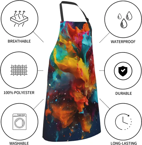 Vista 4 de Delantal colorido de poliéster Grooming Delantales con bolsillo para barbacoa Cocina Pintura Adultos