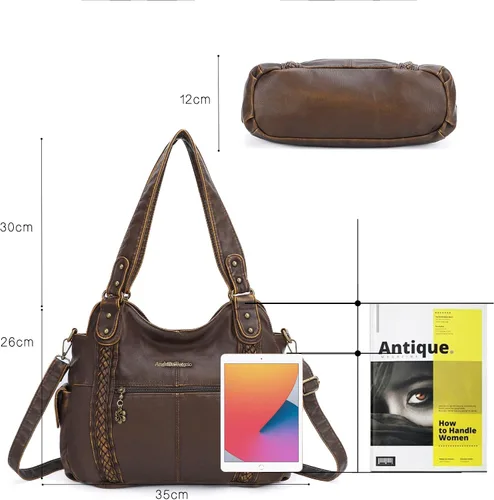 Vista 95 de Angel Barcelo - Bolsa de hombro amplia para mujer, diseño Hobo, cuero lavado