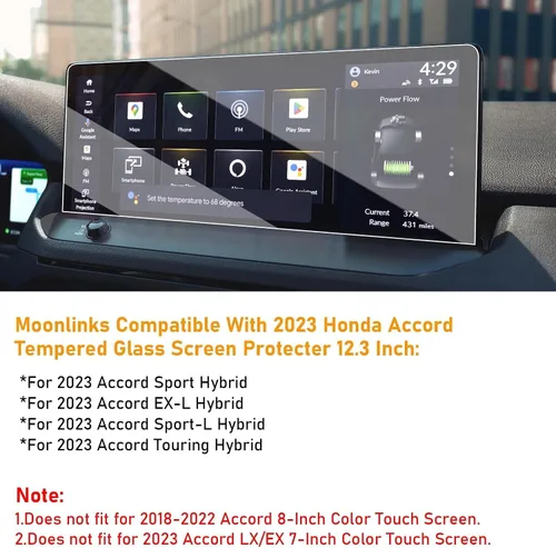 Vista 3 de Moonlinks Protector de pantalla compatible con Honda Accord 2025 2024 2023 de 12.3 pulgadas, protector de pantalla de vidrio templado, dureza 9H