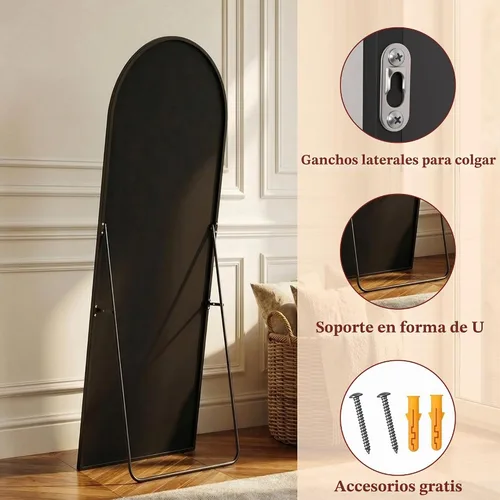 Vista 6 de Suidia - Espejo arqueado de longitud completa con soporte, 56 x 15 pulgadas, color negro