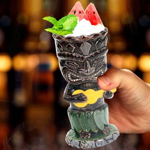 Vista 6 de SuproBarware Tiki - Juego de tazas de cóctel de 10.1 fl oz, coloridas tazas de cóctel de cerámica, decoración hawaiana para fiestas exóticas
