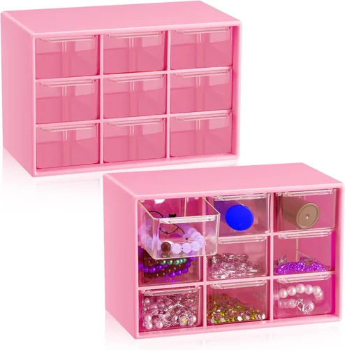Vista 14 de Wenqik 2 Piezas Mini Cajones de Almacenamiento Organizador de Caja de Herramientas para Maestros con 9 Cajones Transparentes Pequeño Organizador
