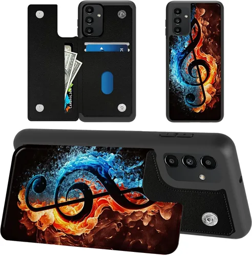 Vista 18 de Funda tipo cartera para Samsung Galaxy A14 5G con tarjetero y bloqueo RFID, piel sintética suave, función atril, cierre magnético, funda delgada