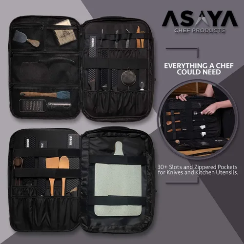 Vista 17 de Asaya Mochila para cuchillos de chef con bolsa enrollable de 20 bolsillos, más de 30 bolsillos para cuchillos, cuchillos no incluidos (marrón)