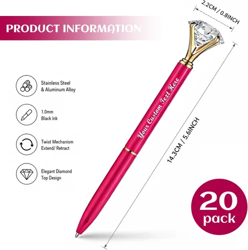 Vista 2 de Personalizado 20 Piezas Big Diamond Pen Rhinestones Crystal Metal Bolígrafo Promocional Tinta Negra