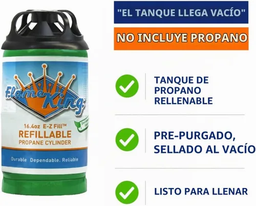 Vista 5 de Flame King Tanque de cilindro de propano vacío recargable de 1 libra con kit de recarga y conexión CGA600, opción de recarga reutilizable, segura
