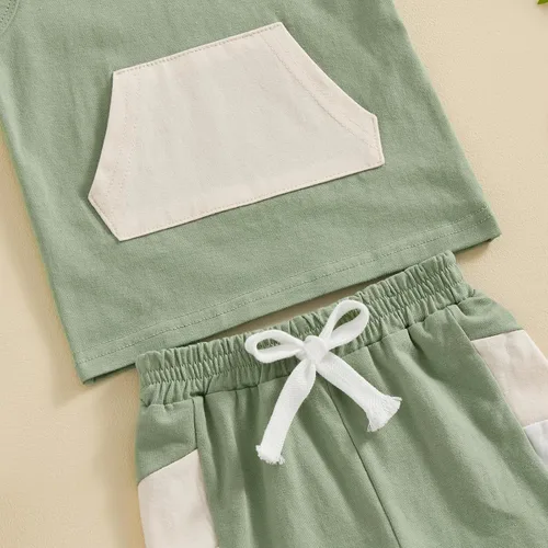 Vista 5 de Lucikamy Ropa de bebé niño sin mangas + pantalones cortos con estampado a rayas con bolsillos, 2 piezas de trajes de verano