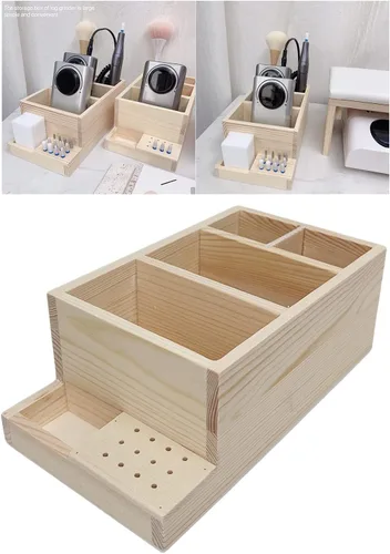 Vista 4 de Esquirla Brocas de madera para taladro de uñas, soporte de madera para práctica de uñas en el hogar, contenedor de caja de exhibición de bricolaje
