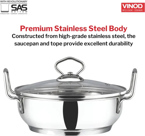 Vista 3 de Vinod Utensilios de cocina para inducción Kadai con tapa plateada 2 litros