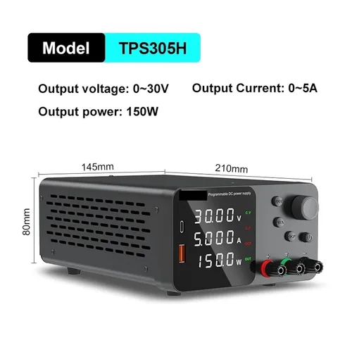 Vista 2 de Fuente de alimentación de 30V 10A CC Fuente de alimentación de banco de CC regulada de conmutación variable para carga rápida Pantalla LED