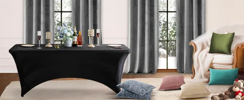 Vista 6 de Heochy - 2 piezas de mantel de 4 pies para mesa rectangular - Mantel rectangular elástico de spandex negro para cumpleaños, cóctel, boda, fiesta