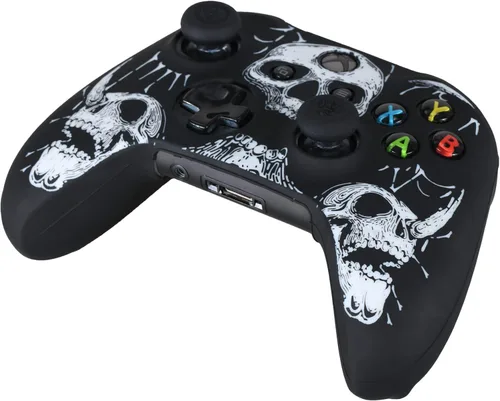 Vista 3 de 1 funda de silicona tallada con láser para Xbox One SX Controller (calaveras blancas) con empuñaduras exclusivas para el pulgar x 8
