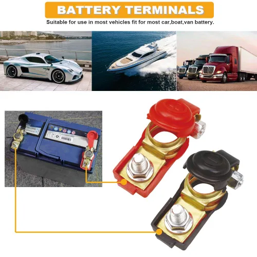 Vista 3 de TKDMR 2 pares de abrazaderas-conectores de terminales de cable de batería de automóvil - Terminal de batería con cubierta de plástico, buen