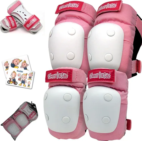 Vista 10 de Rodilleras y coderas con protectores de muñeca Simply Kids, tecnología HardSoft. Juego de equipo de protección certificado CPSIA. Rodilleras