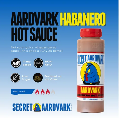 Vista 3 de Secret Aardvark Salsa picante Habanero – Pimientos habaneros y tomates asados, salsa picante medianamente especiada, salsa barbacoa, sin OGM, baja