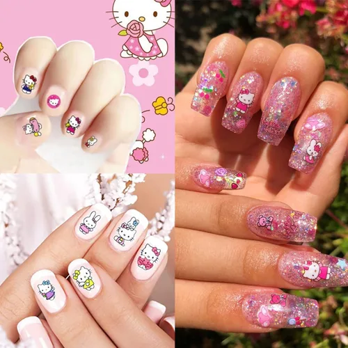 Vista 2 de 6 hojas de calcomanías de arte de uñas, autoadhesivas, suministros de arte de uñas, calcomanías kawaii para uñas, diseños de uñas de gato, dijes