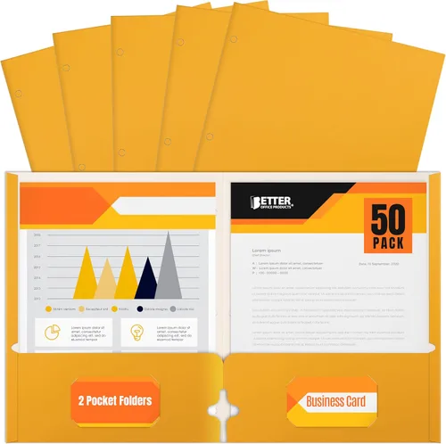Vista 18 de Better Office Products Carpetas portafolio de dos bolsillos, paquete de 50 unidades, color negro, carpetas de papel tamaño carta, 50 piezas