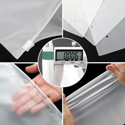 Vista 4 de Bolsas de embalaje de ropa para envío, 150 bolsas de plástico transparente con cremallera esmerilada para ropa de camisa, bolsas resellables